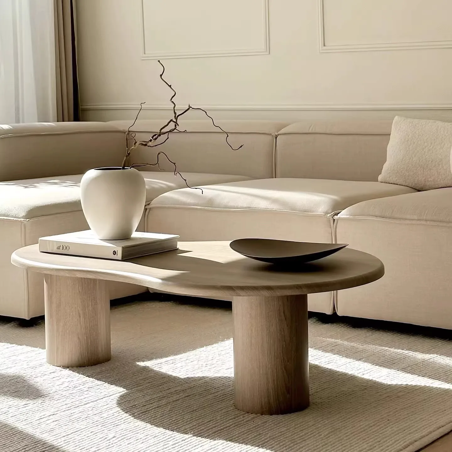 ✘x Italian Designer Retro Light Luxury Wabi-Sabi Style Solid Wood Tree Bark Coffee Table Set for Living Room Small Side Tables&