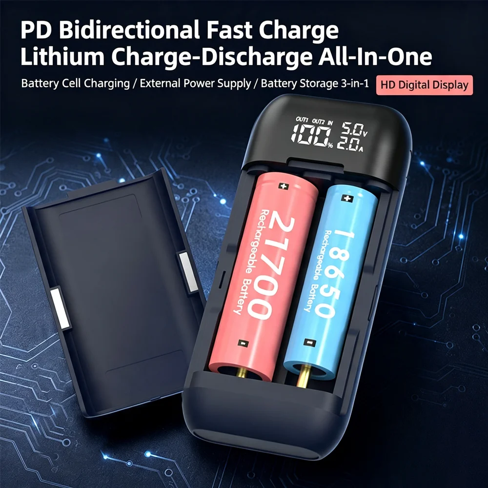 Yonii 18650 Battery Charger Portable Power Bank&Smart Charger For 21700 18650 18700 20700 Lin-ion Batteries Fast Charge Charger