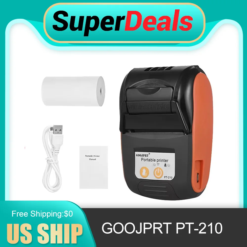 

【New】GOOJPRT PT-210 Portable Thermal Printer Handheld 58mm Receipt Printer for Retail Stores Restaurants Factories Logistics