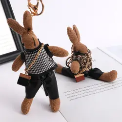 Korean creative Lady Rabbit Keychain cute long foot rabbit exquisite doll car key chain bag Pendant Gift