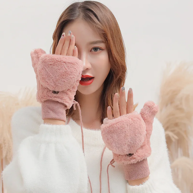 Женские зимние перчатки с термофлисовой подкладкой, варежки-трансформеры с сенсорным экраном, съемная крышка на палец, ремешок на запястье, велоспорт на открытом воздухе