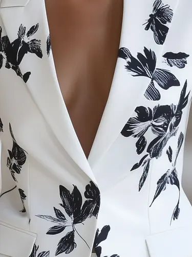 Imagen 2 del producto Elegante blazer de manga larga con estampado floral para mujer: chaqueta elegante con cuello en V y bolsillos, ropa de abrigo elegante