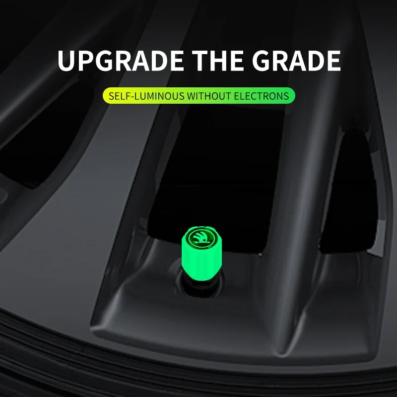 Car Luminous Tire Valve Cap Air Nozzle Cover for Skoda Octavia MK2 MK3 2 3 A7 Fabia Karoq Kodiaq Superb Rapid Kamiq Scala Yeti