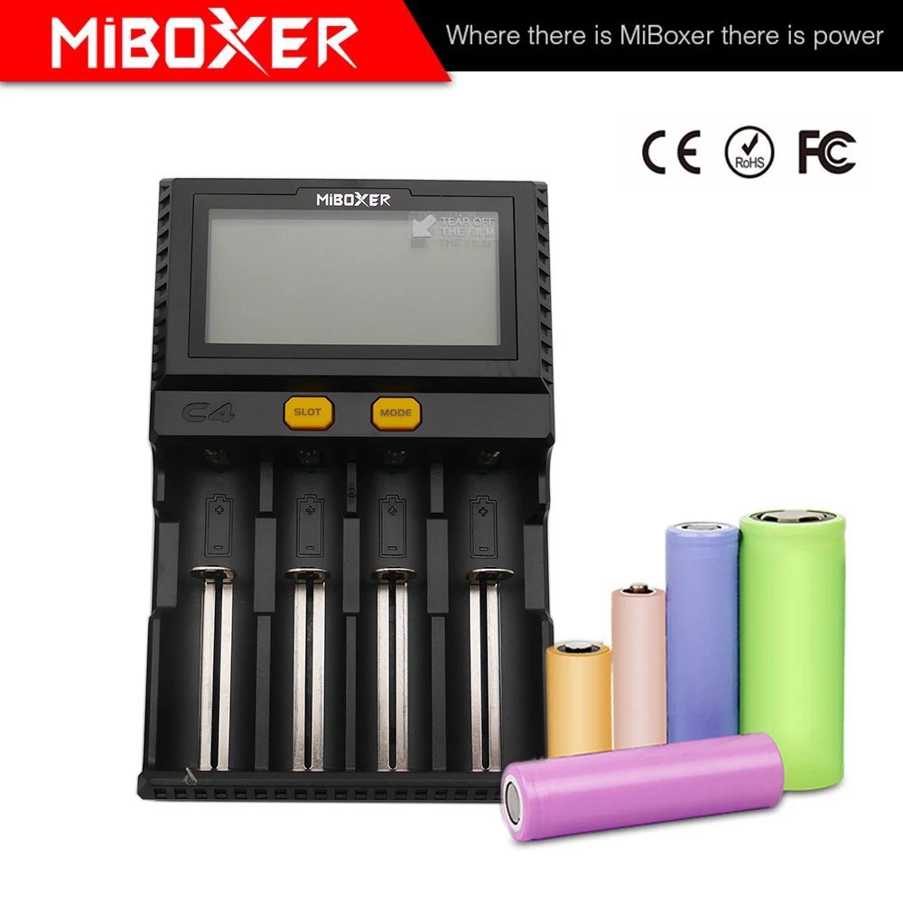 Newest Original Miboxer C4 LCD Smart Battery Charger for Li-ion/IMR/INR/ICR/LiFePO4 18650 14500 26650 AA 3.7 1.2V 1.5V Batteries