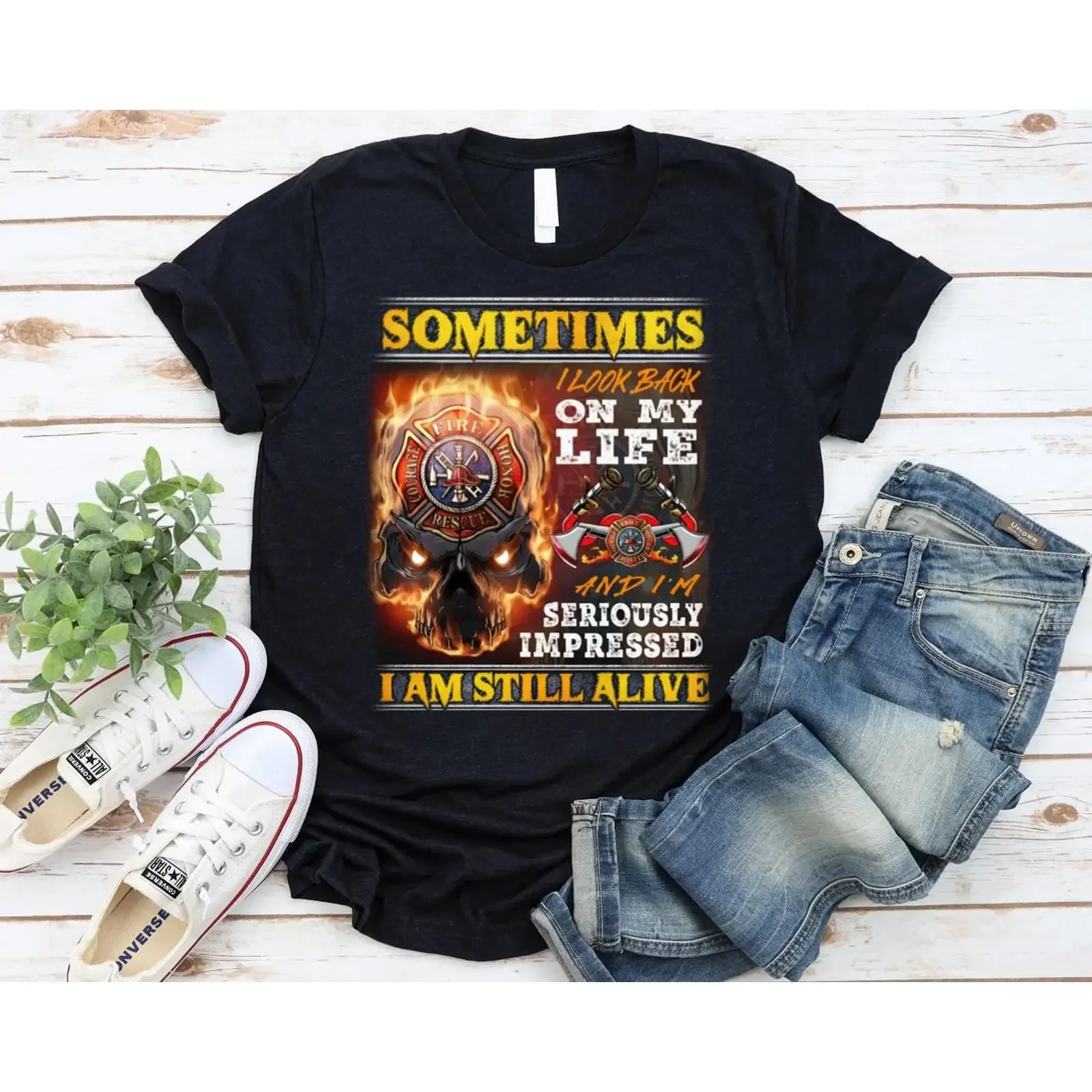 Firefighter Skull T Shirt Fire Rescue First Responder Humor vintage Washed Stretched Stylish graphic fashion designer clothes