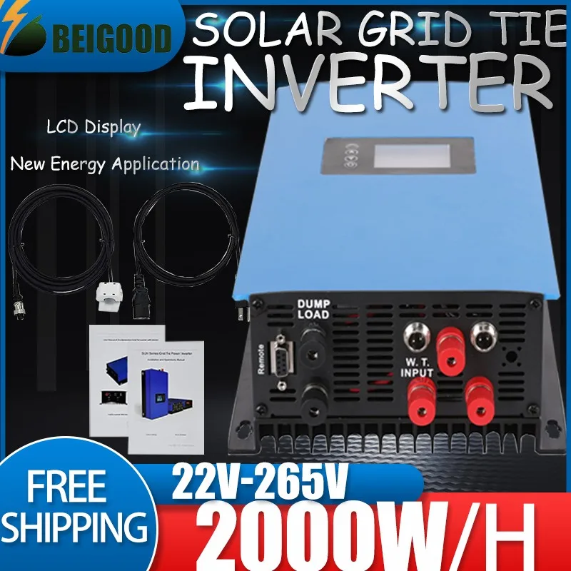 LCD WIFI 2000W Solar Energy Grid Tie Inverter MPPT Dump Load Resistor for 3 Phase AC Output Wind Turbines 45-90V to AC230V