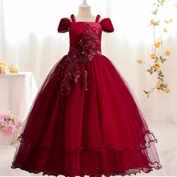 New Princess Girls Dress 2022 Summer Lace Bridesmaid Party Dress Flower Costume Kids Dresses For Girls Wedding Dress Vestido