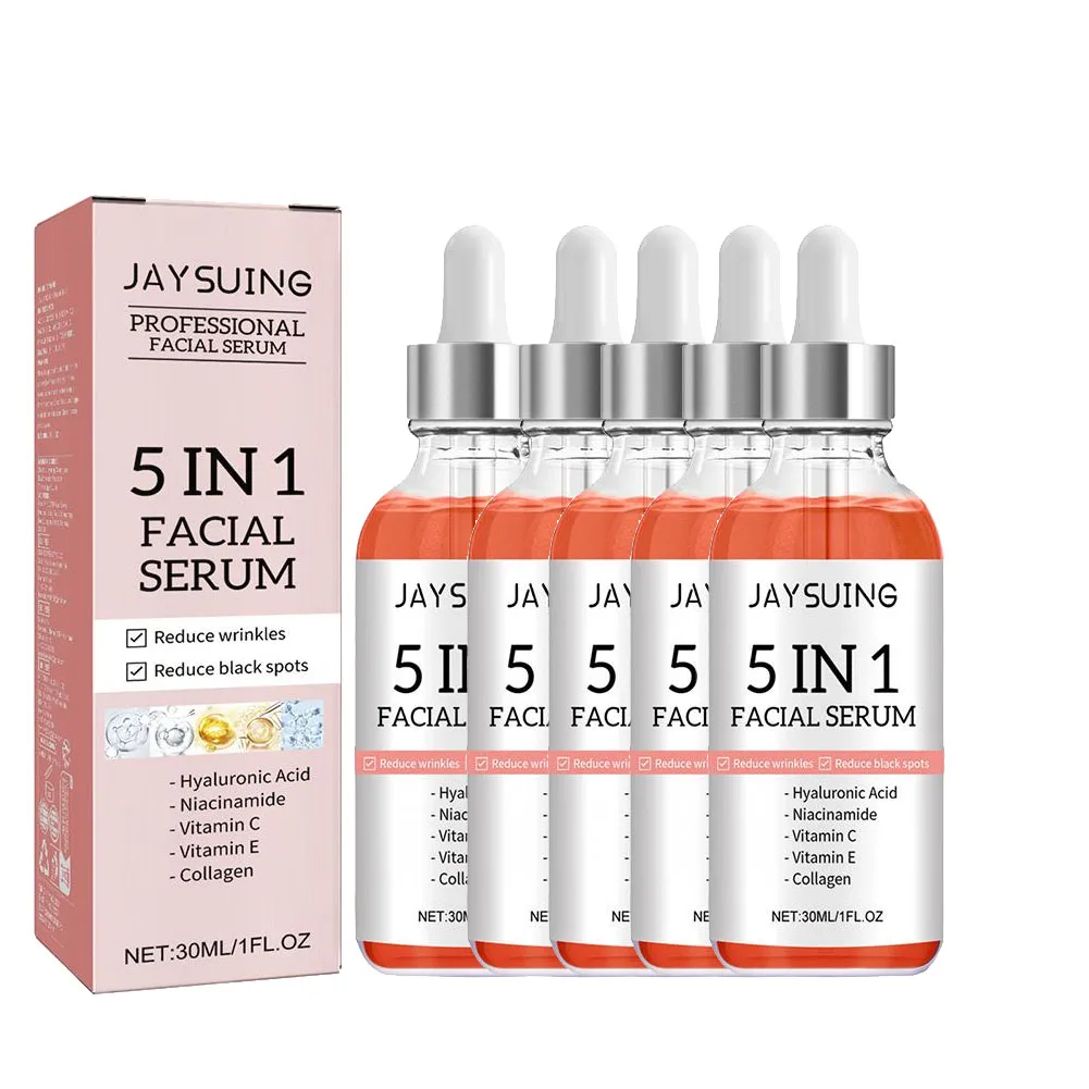 5-in-1 Vitamin C & Hyaluronic Acid Face Serum, Firming Facial Essence, Shrink Pores & Fade Fine Lines, Moisturizing Skin Care