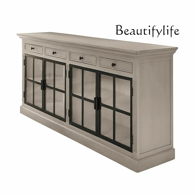 American contrasting color solid wood dining side cabinet kitchen small apartment dish storage French retro wall storage