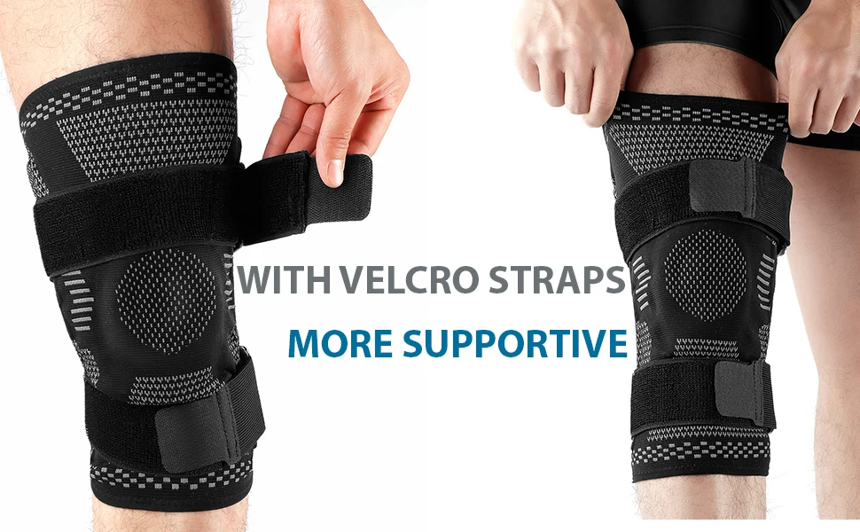 1 Stück Kniebandage, Kompressionsmanschette mit Seitenstabilisatoren und Patella-Gel für Knieschmerzen, Meniskusriss, ACL-Verletzungserkennung – Detail 1