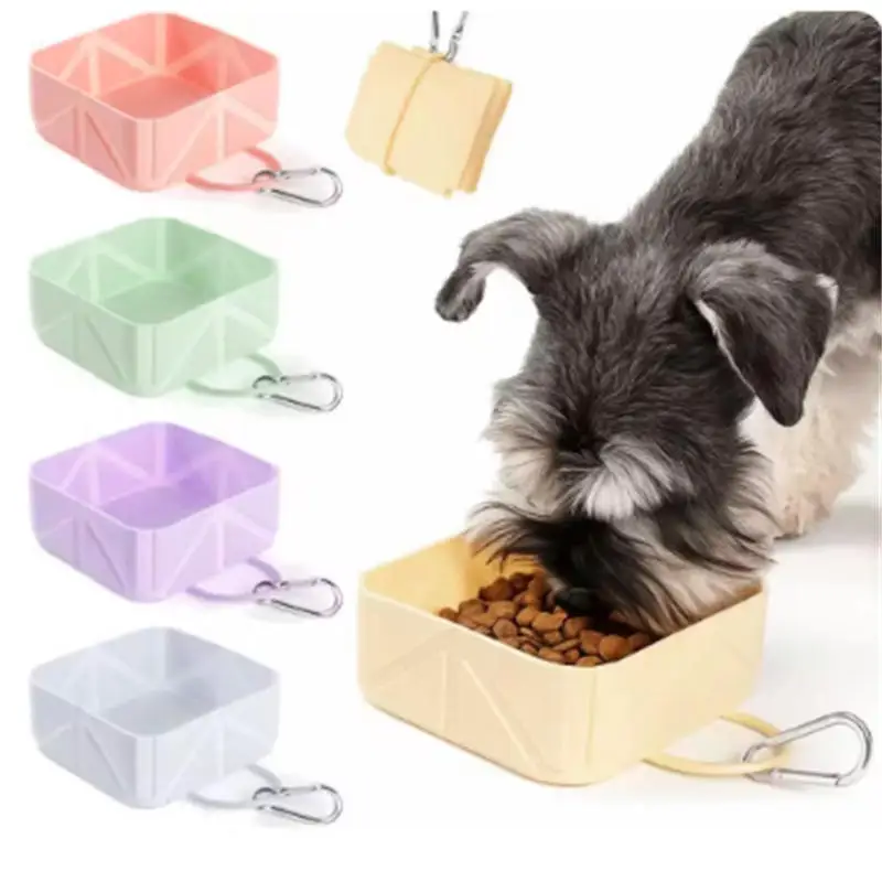 Collapsible Silicone Dog Bowl Portable Foldable Pet Water Food Bowl with Clip for Outdoor Travel Hiking Camping
