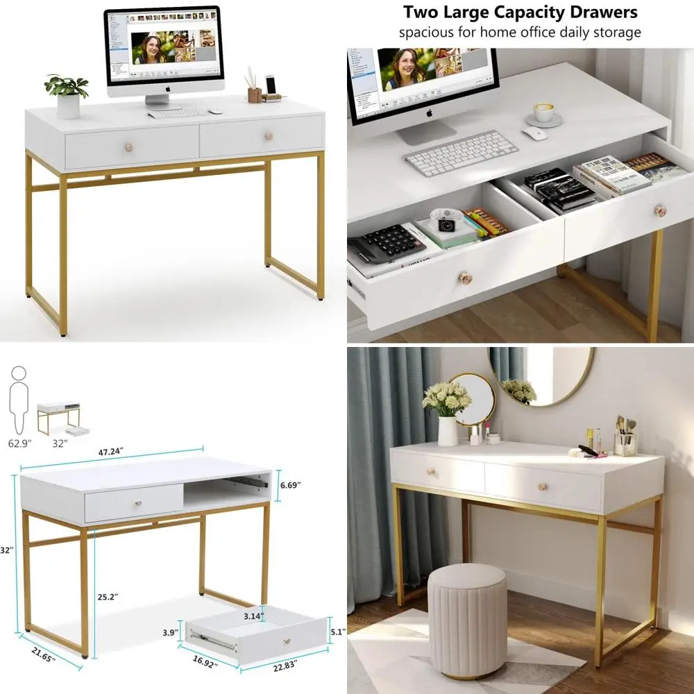

Modern 47-inch Simple Home Office Desk with Storage Drawers, Study Table and Makeup Vanity