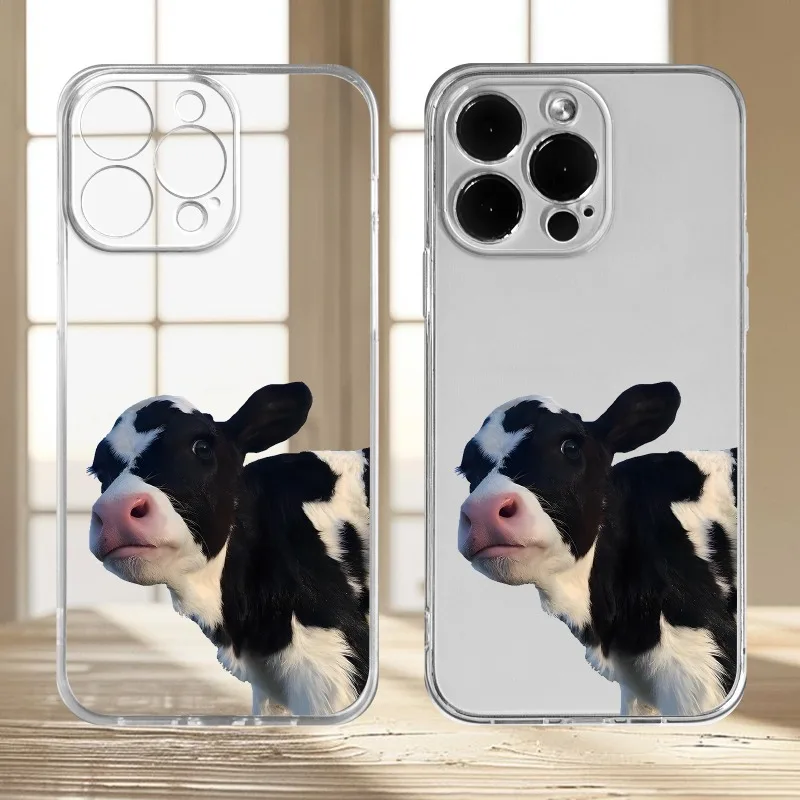 Funda de teléfono con diseño de vaca adecuada para iPhone 17 16 15 14 13 12 11 Pro/Max/Plus, funda trasera transparente anticaída y a prueba de golpes