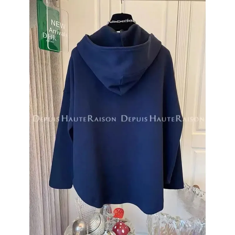 Felpa con cappuccio a mezza zip con temperamento alla moda e di fascia alta per le donne Top versatile a maniche lunghe in tinta unita sottile autunnale