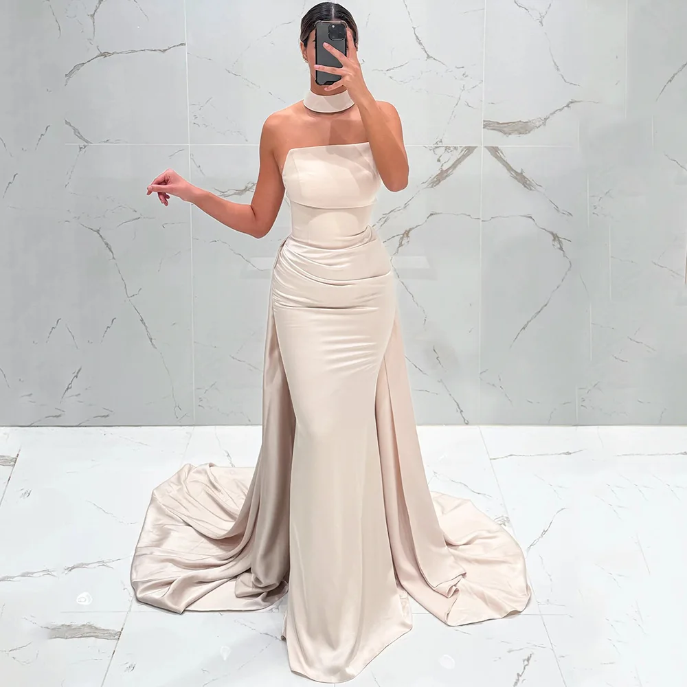 

Fashion Straight Evening Dress Waist Train Customized Strapless Sleeveless Mermaid Formal Occasion Gowns فساتين سهرات