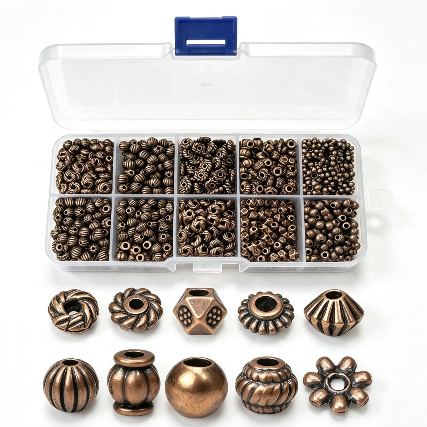 100PCS Mixed Alloy Beads, Antique Red Copper Color Big Hole Spacer Beads & Tube Beads Charms for DIY Jewelry Making Accessories