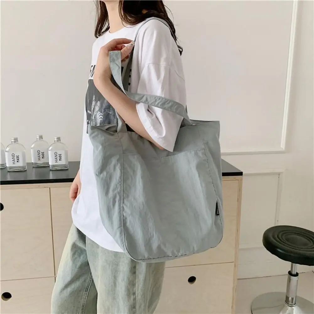 

Fashion Canvas Shoulder Bag Zipper Solid Color Nylon Tote Bag Large Capacity Waterproof Travel Handbag Top Handle Bag