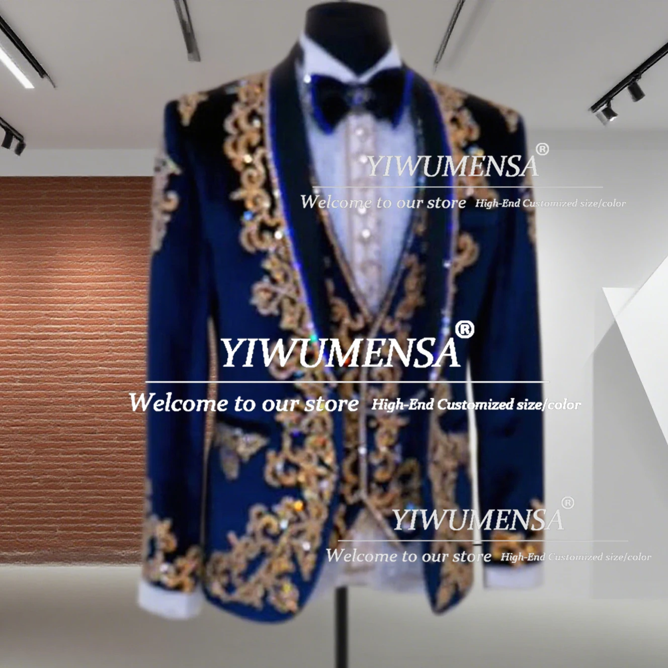 

Luxury Crystals Beaded Suits Men For Wedding 3 Pieces Sets Groom Tuxedos Customized Shawl Label Velvet Prom Blazer Costume Homme