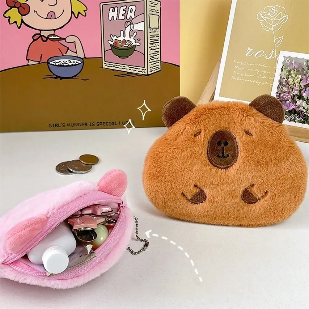 Lovely Cartoon Capybara Coin Purse Soft Plush Stuffed Plush Doll Keychain Toys Small Wallet Guinea Pig Bag Pendant Birthday Gift