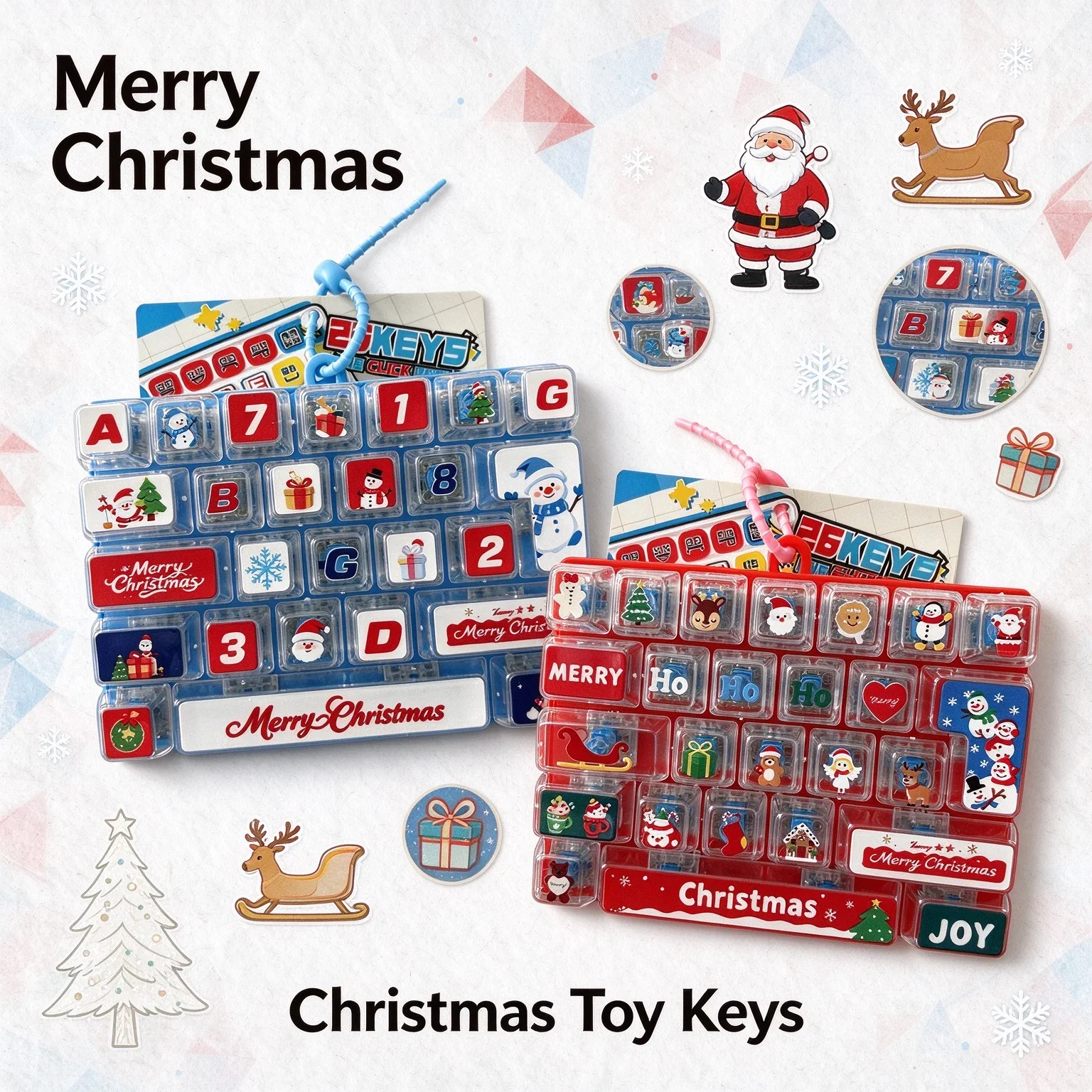 26구 키캡 키링 Christmas Theme 26Keycap Keychain Keycap Clicker Anti Stress Fidget Keyboard Keychain Button Hand Relax Xmas Gift