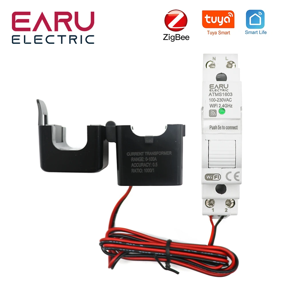 Zigbee Tuya Smart WiFi Electricity KWH Meter Din Rail Single Phase AC 110V 240V 50A 63A CT AC Meter App Real Time Monitor Power