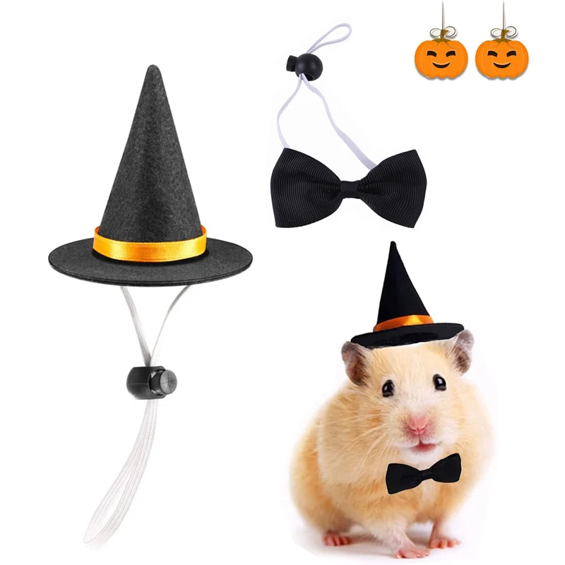 Guinea Pig Wizard Hat Bow tie Rabbit Halloween Costume Hamster Cap Witch Head Accessories for Hedgehog Chinchilla Ferret