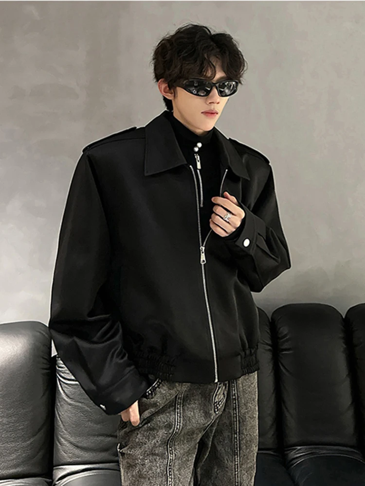 

Bla Satin Leather Jaet Men's Faion Model Motorcycle Baseball Sle ort Flight Jaet Padded oulder Youth Trend