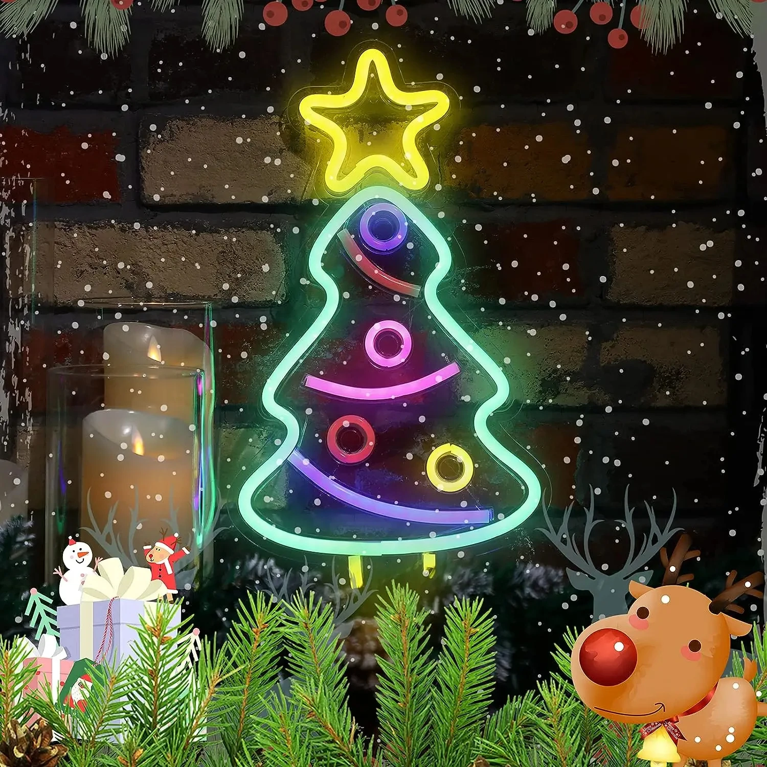 Imagem -03 - Christmas Tree Neon Sign For Wall Decor Sinais de Néon Led Xmas Trees Art Acrílico Neon Lights Papai Noel Feliz Natal