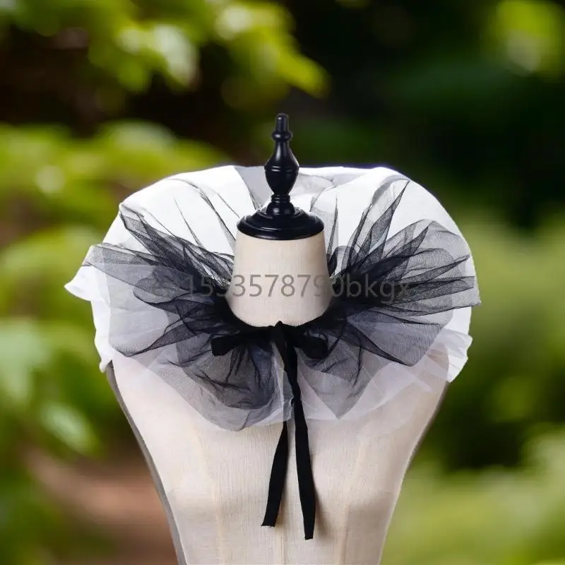 

Adjustable Tie Ruffled Collar Retro For Victorian Age Costumes and Cosplay Halloween Accessory Versatile Collar J78E