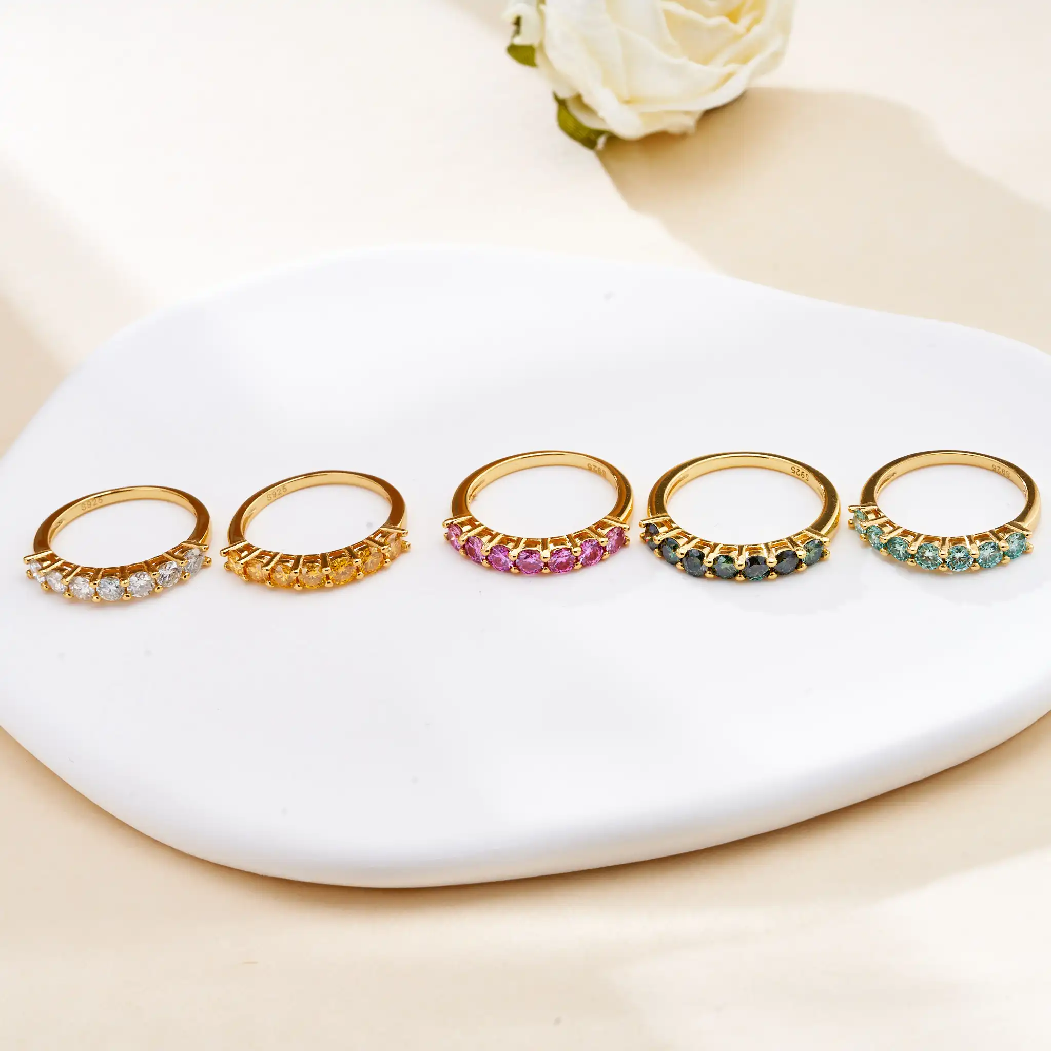 Moissanit-Ring aus 925 Sterling Silber mit Weißgold-Beschichtung, Vollbesetzter Diamant-Ewigkeitsring, Verlobungs- und Eheringe für Damen