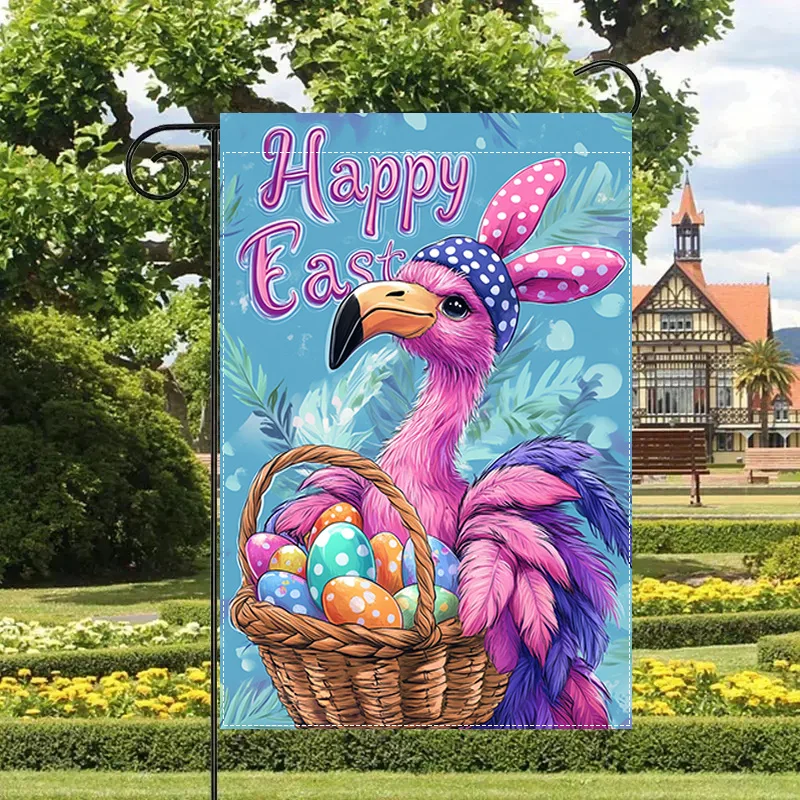 1pcs Spring Easter Flamingo Colorful Egg, Garden Flag 12x18inch Inches Double-Sided Waterproof Polyester Flag