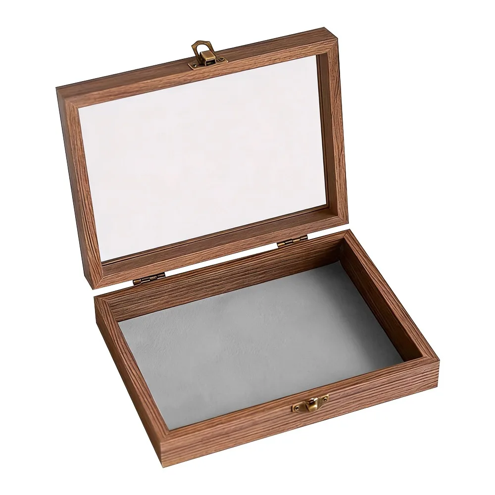 

Шкатулка для хранения ювелирных изделий цвета ореха, бархатный материал, пыленепроницаемый дизайн, шкатулка для драгоценностей из цельного дерева, винтажный стиль, легкая роскошная упаковка