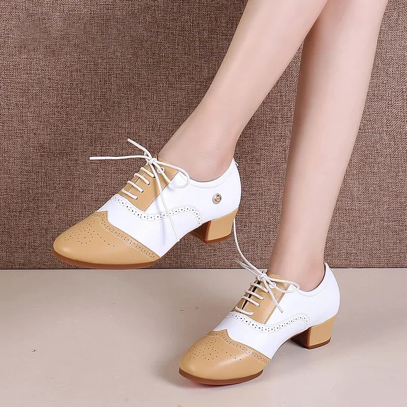 Teacher Latin Dance Shoes Soft Leather Women Modern Shoes Professional Square Heels 3.5/5cm Ballroom dancing Shoee