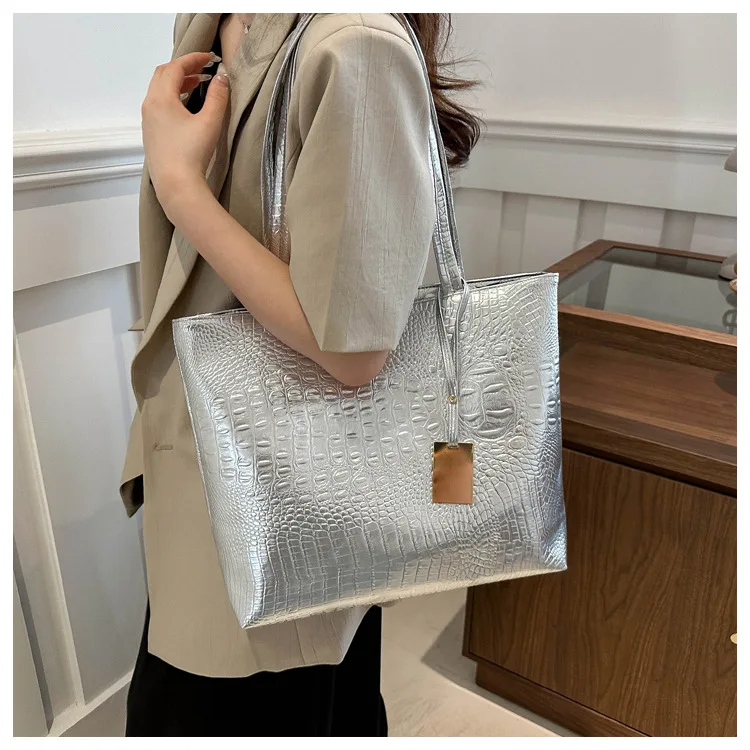 

Large capacity single shoulder PU handbag alligator print women's bag fashion commuter tote bag