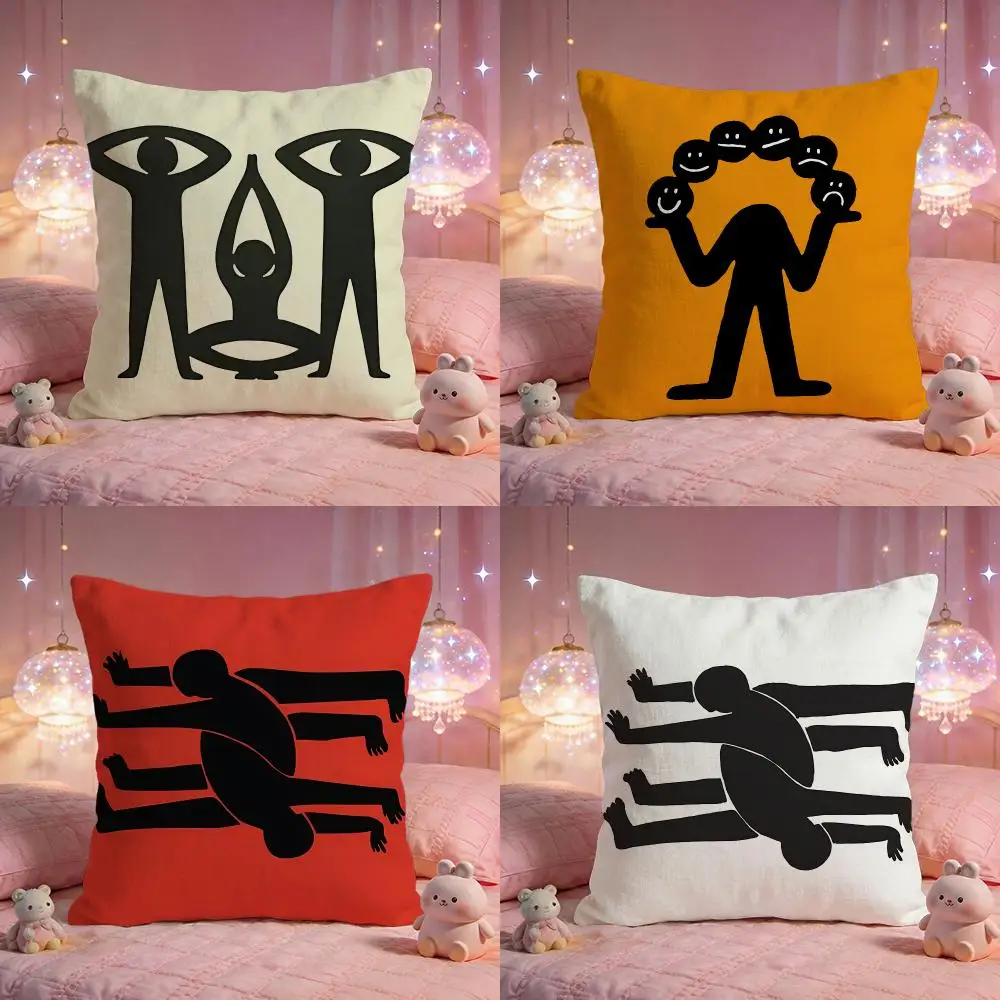 Minimal Human Silhouette Art Print Cushion Cover Premium Comfort Reversible Pillow Cove -Two in One Design for Any Room Car
