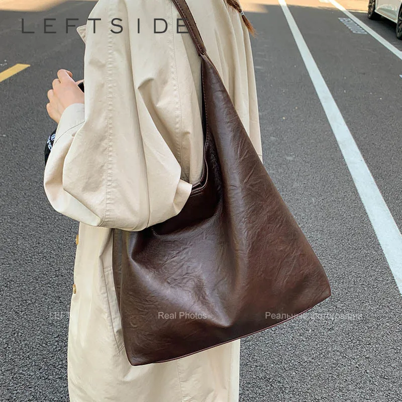 

LEFTSIDE Design PU Leather Hobo Underarm Bags Lady Winter Retro Shoulder Bag for Women 2025 New Luxury Solid Color Handbags