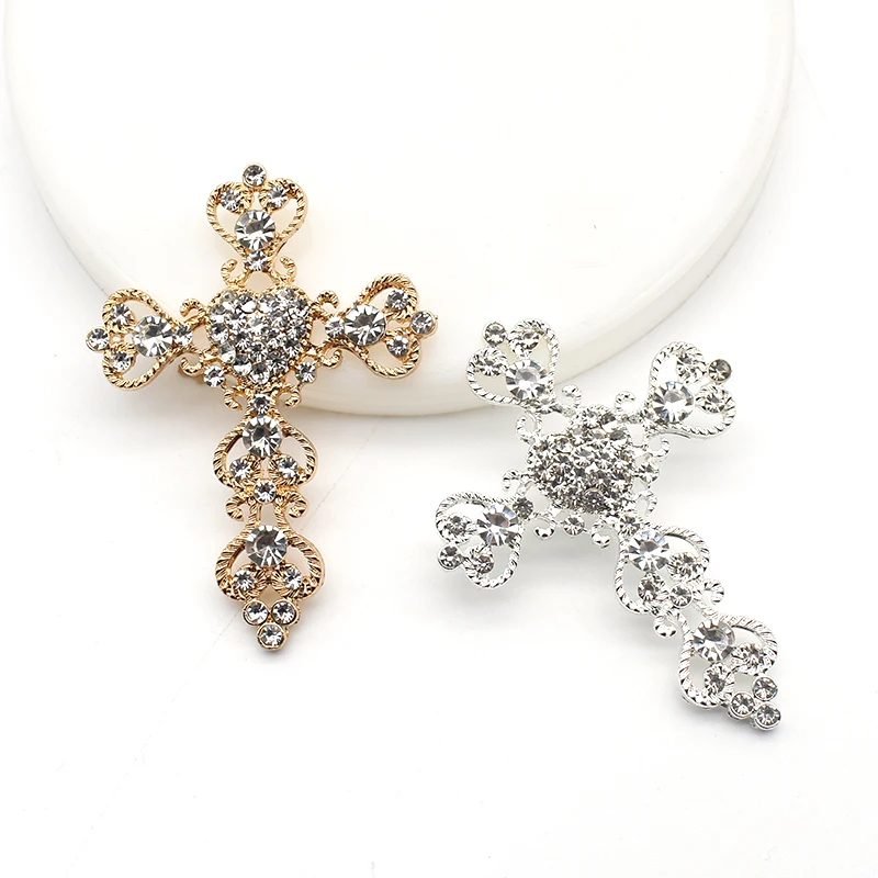 5PCS 64 * 56MM Metal Cross Rhinestone DIY Handmade Sewing Pendant Buttons for Jewelry Clothing Wedding Decortion Accessories