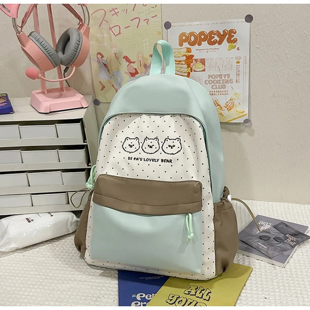 Cute Large Capacity Polka Dot Backpack Multifunctional Black Bear Schoolbag Lightweight Student Mochilas for Women