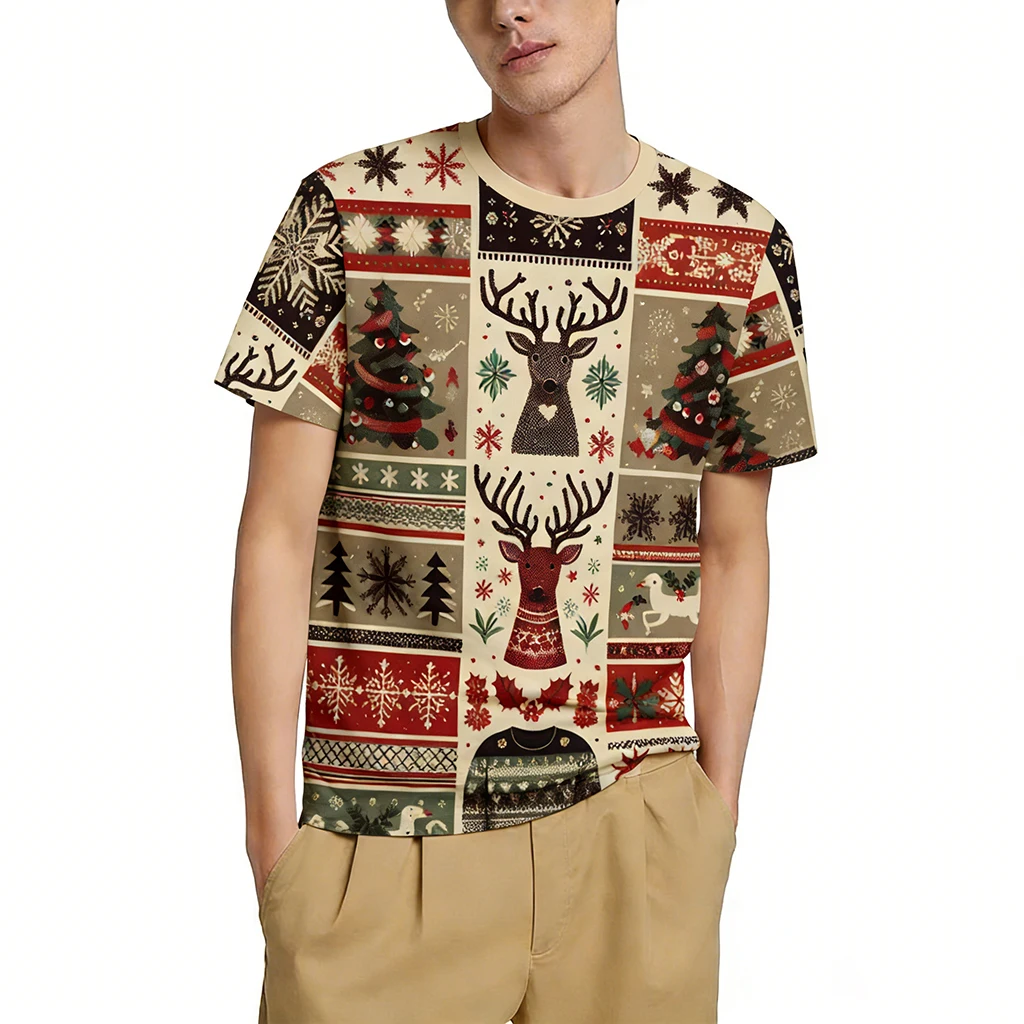 Merry Christmas 3D Print T-Shirt Festival Theme Pattern Party Casual Streetwear Unisex Comfortable Breathable Short Sleeve Tops