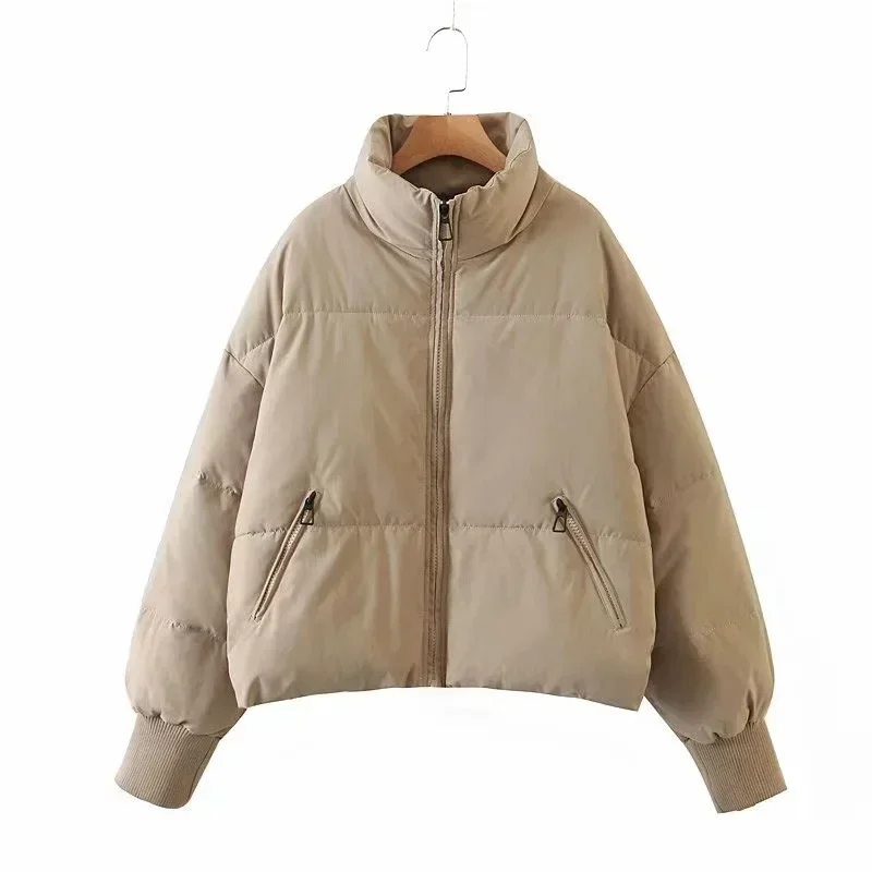 Cotton Winter New Stand Collar Zipper Pocket Thickened Warm Cotton-padded Jacket Coat Women