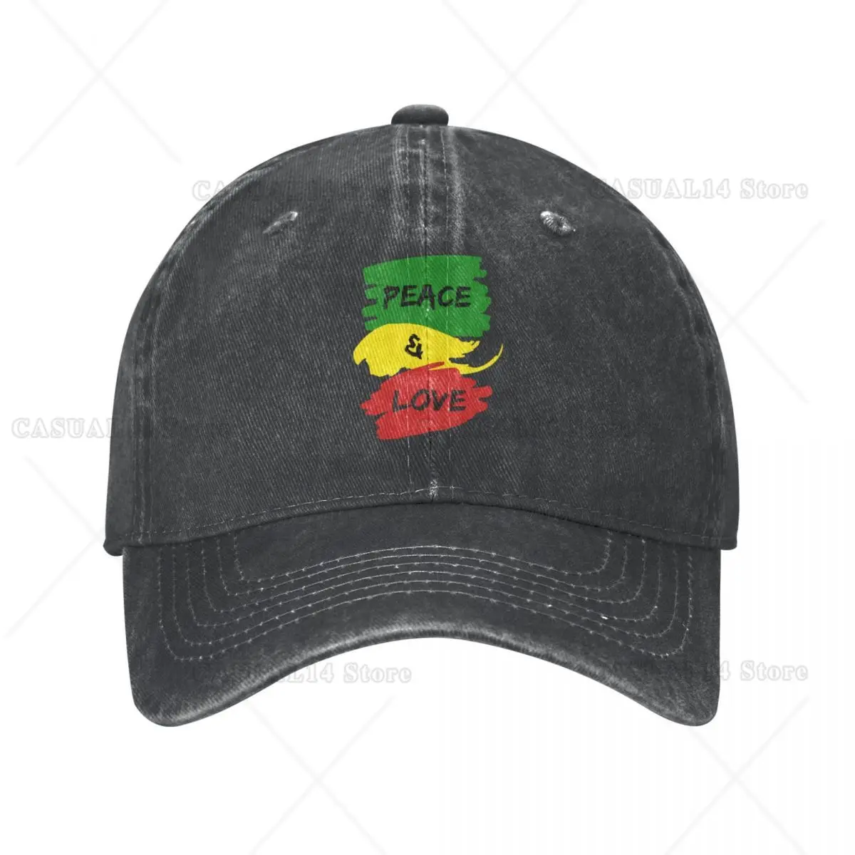 

Reggae Music Denim Baseball Cap Peace Love Running Hip Hop Hats Breathable Women Vintage Print Baseball Caps