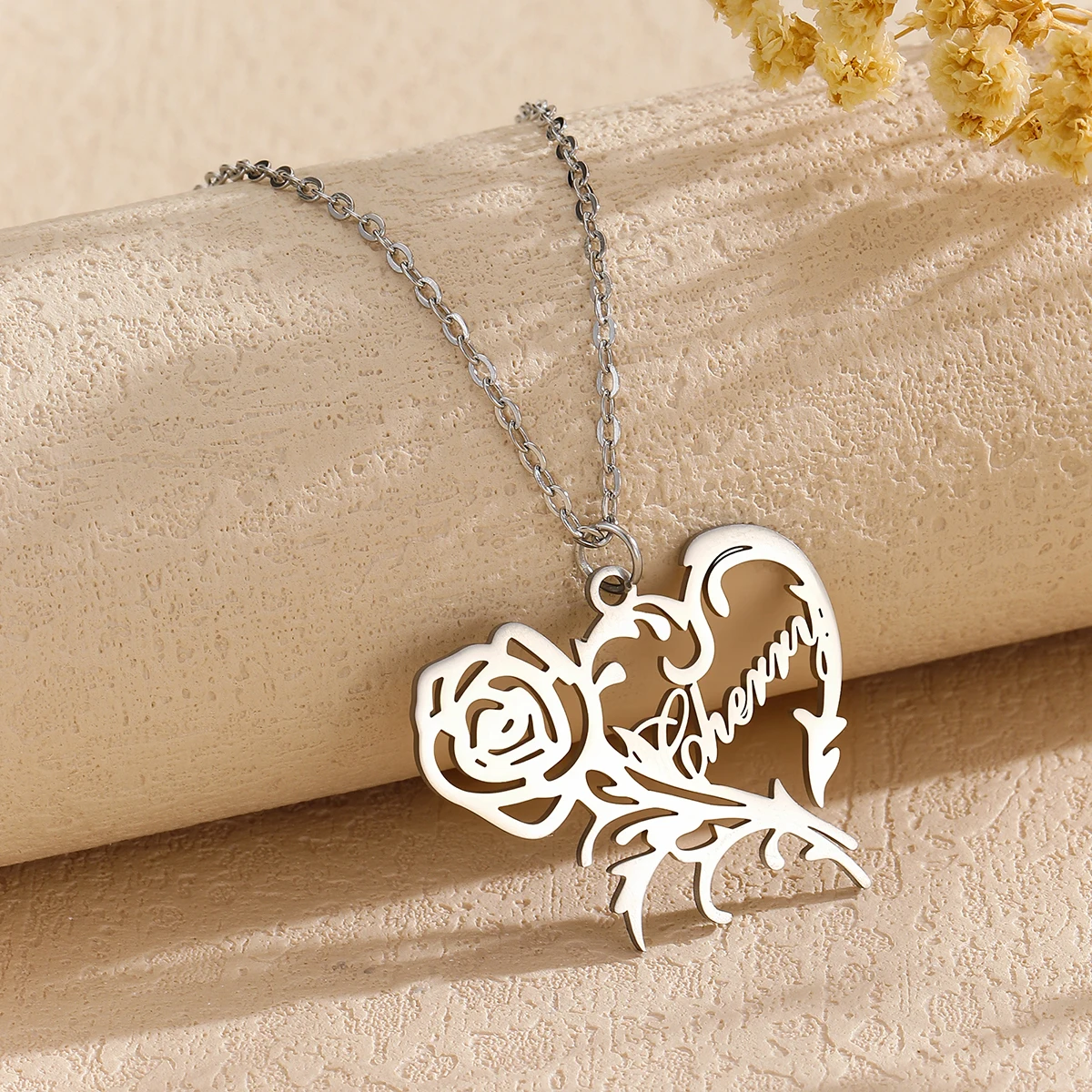 

Custom Heart Flower Name Necklace Women Girl BFF Gift Jewelry Personalized Gold Color Stainless Steel Nameplate Pendant Necklace