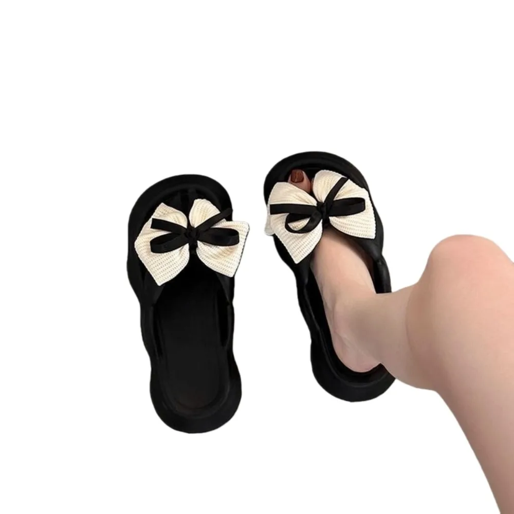

Non-slip Bowknot Cloud Slippers Black White Height Increasing Bow Slides Sandals Casual Thick Soled Thick Bottom Slippers Indoor