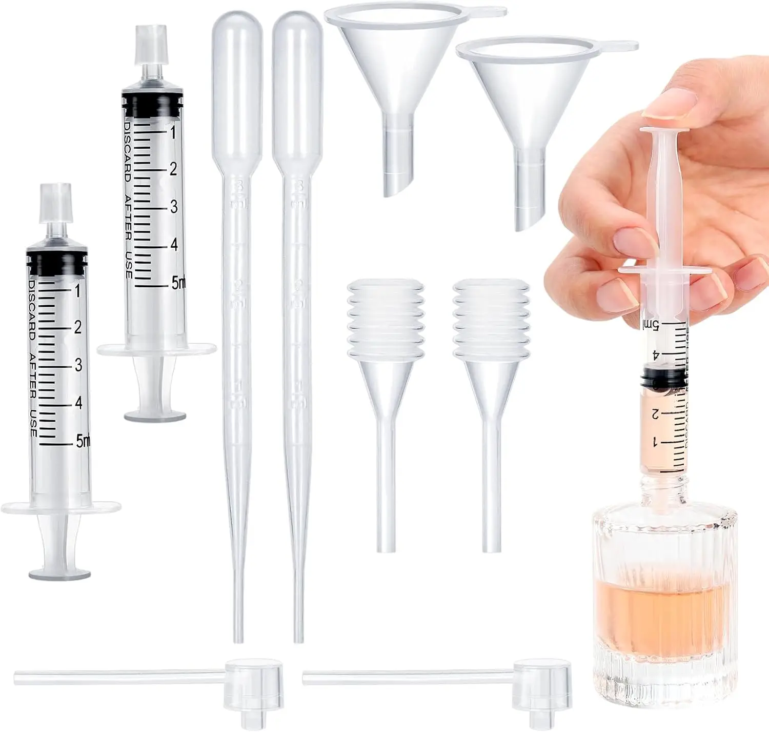 10 pieces of perfume supplement kit, plastic perfume dispenser transfer tool, liquid perfume sample essential oil supplement kit