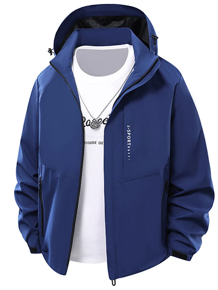 플러스 사이즈 방풍 아웃도어 등산 재킷 봄 가을 신상 캐주얼 스포츠 후드 코트 남성 청소년용 폴리에스터 섬유