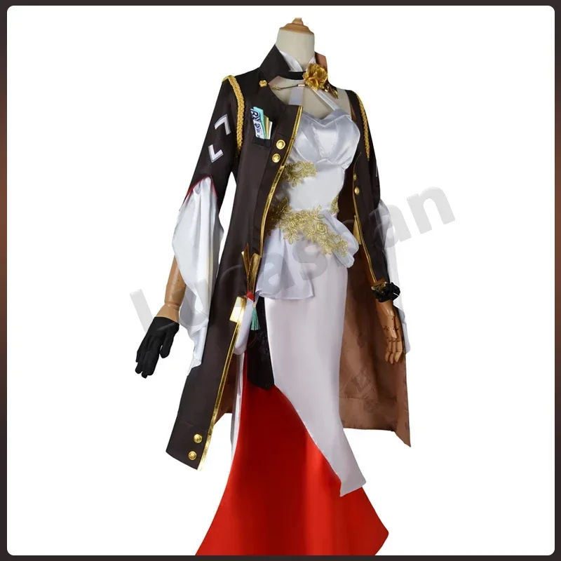 CosplayHonkai ستار السكك الحديدية Himeko تأثيري حلي شعر مستعار أحمر القرط قلادة فستان سهرة مثير للنساء مشبك فساتين لعبة أنيمي U