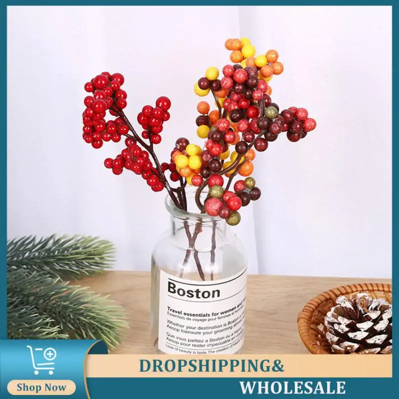 Cherry Blossom Beautifully Designed Red Berry Branch Convenient Christmas Decorations Artificial Flowers High-quality Materials