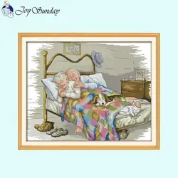 Old Couple Joy Sunday Character Cross Stitch Kits 14ct White 16ct 11ct Printed Fabric Needle and Thread Embroidery Sewing Set