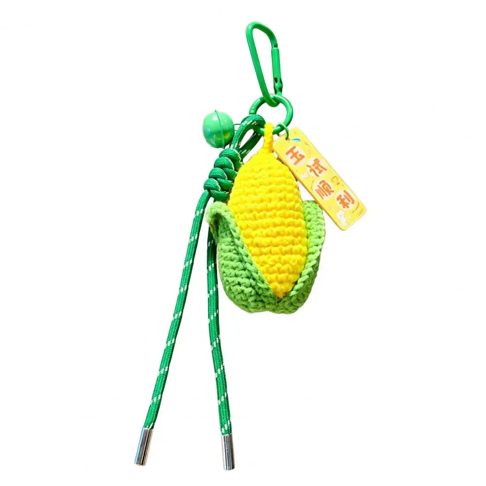 Soft Corn Pendant Handmade Crocheted Corn Keychain with Bell Blessing Simulated Vegetable Charm Pendant for Backpacks Bags Good