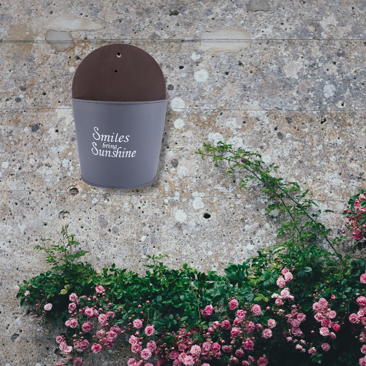 حاملات زهور جدارية نصف دائرية، مزارعي معلق من الحديد لتزيين الحديقة الداخلية والخارجية، أوعية جدارية رمادية، درابزين سطح السفينة